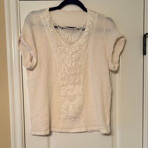 White Crochet Short Sleeve Top